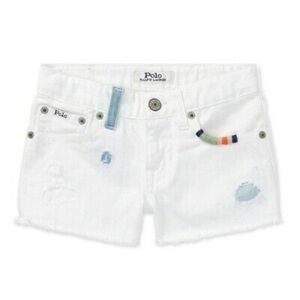 NWT Girls Polo Ralph Lauren Distressed Denim Cut-Off Shorts w/Adjustable Wai…